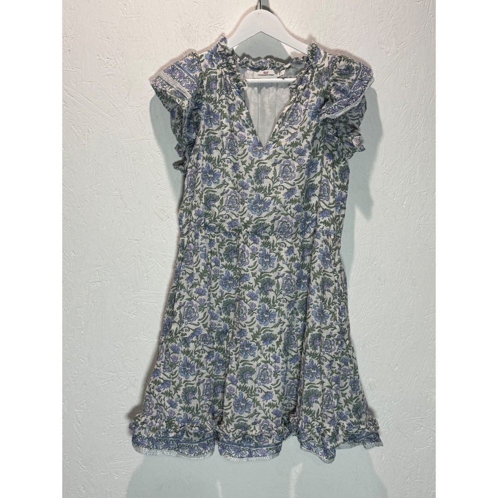 Vineyard Vines Floral Block Print Ruffle Mini Dress Blue Purple 2Q011828 Small